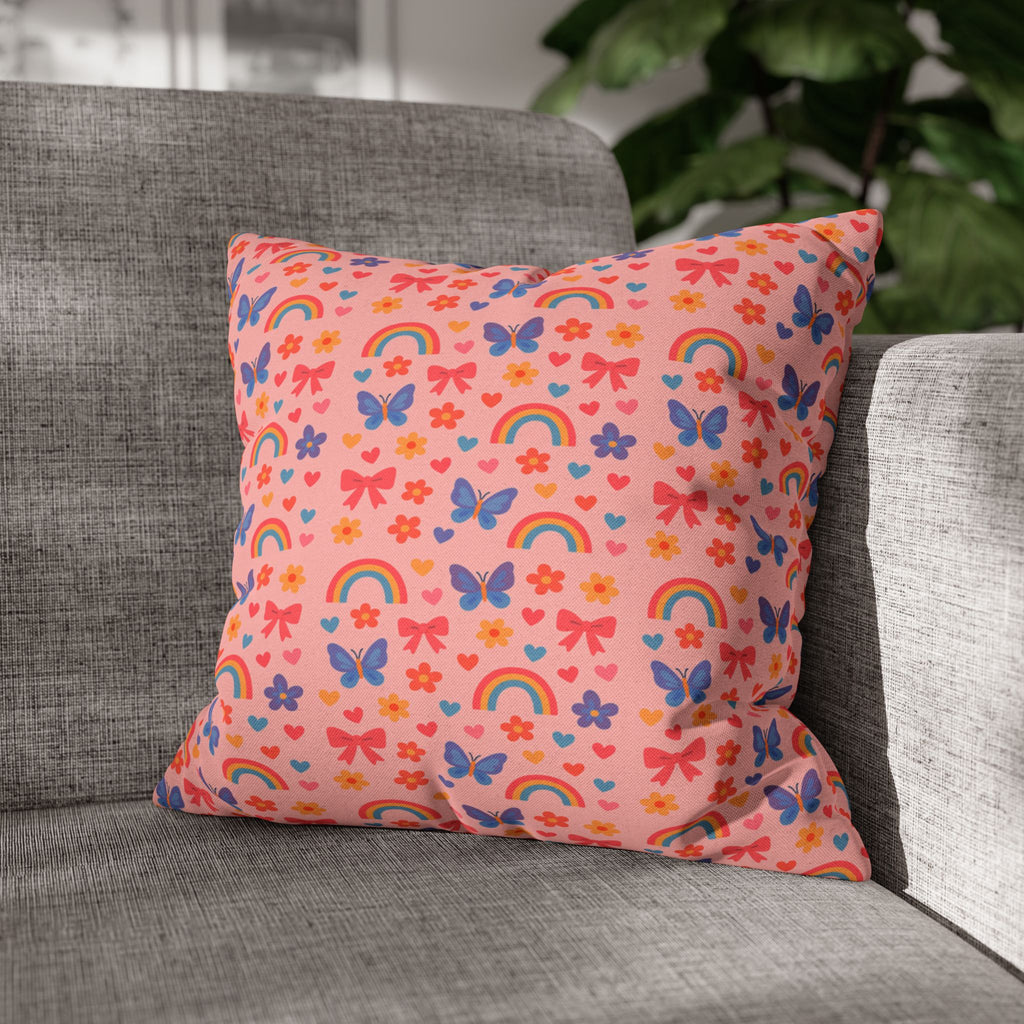 Rainbow Butterflies Pattern Pillowcase | Square Polyester Pillowcase