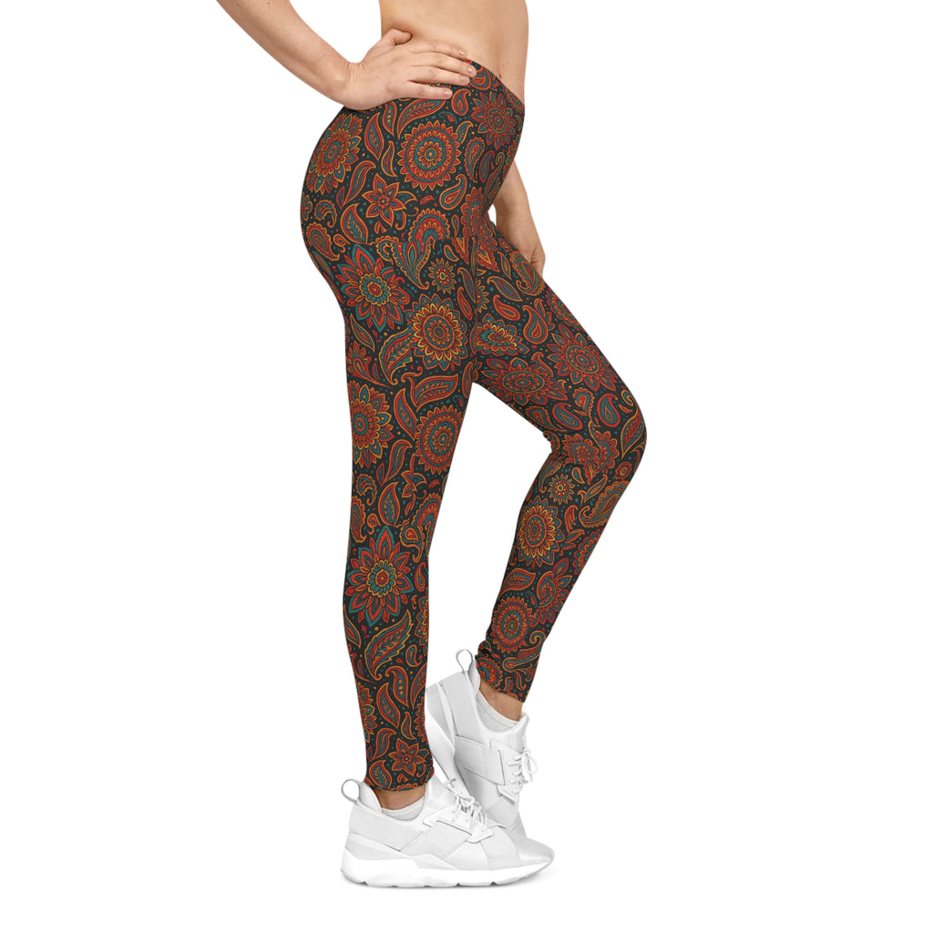Bohemian Print Leggings, Women's Yoga Pants, Boho Chic Stretchy Leggings, Hippie Festival Wear, Floral Pattern Leggings