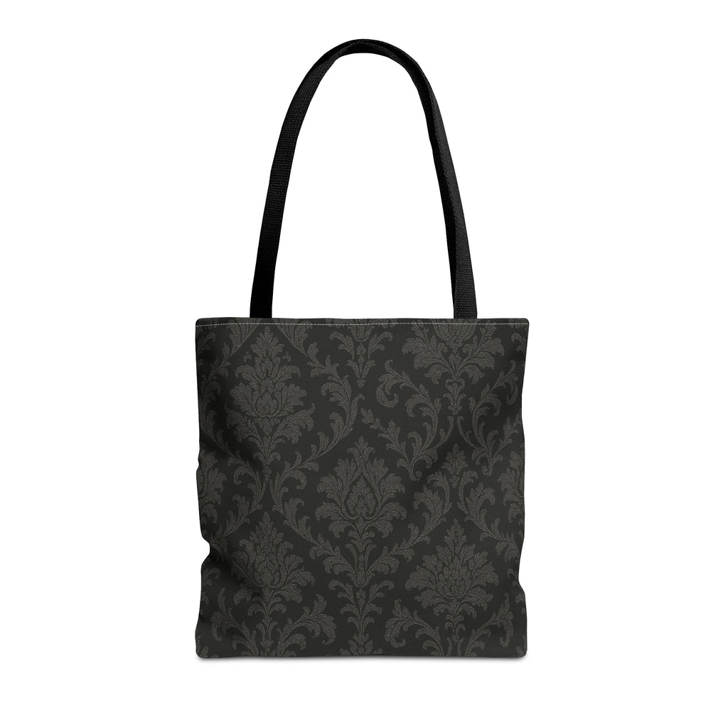 Dark Damask Pattern Tote Bag | Vintage Floral All-Over Print