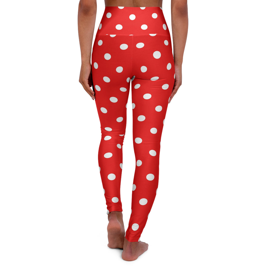 Red White Polka Dot High Waist Leggings | Yoga Leggings