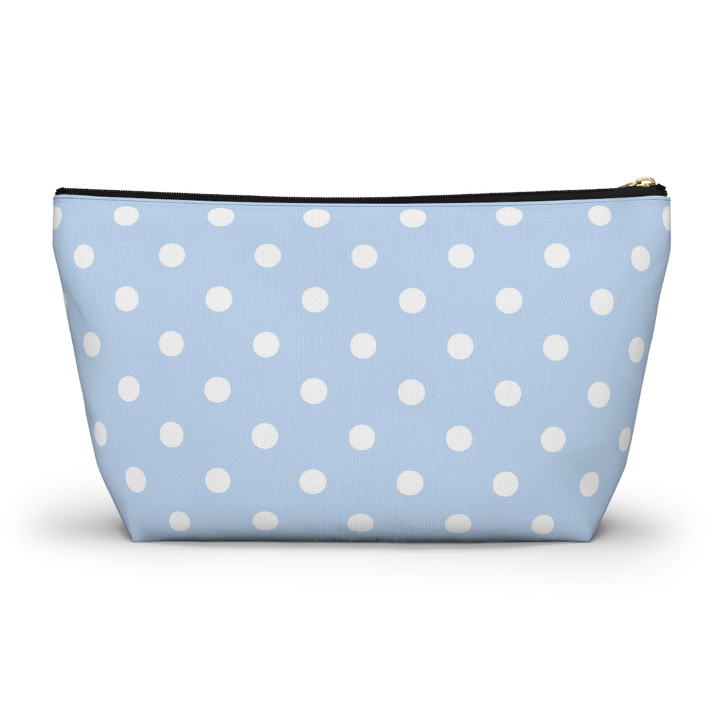 Light Blue Polka Dot Accessory Pouch w T-bottom | Makeup Bag
