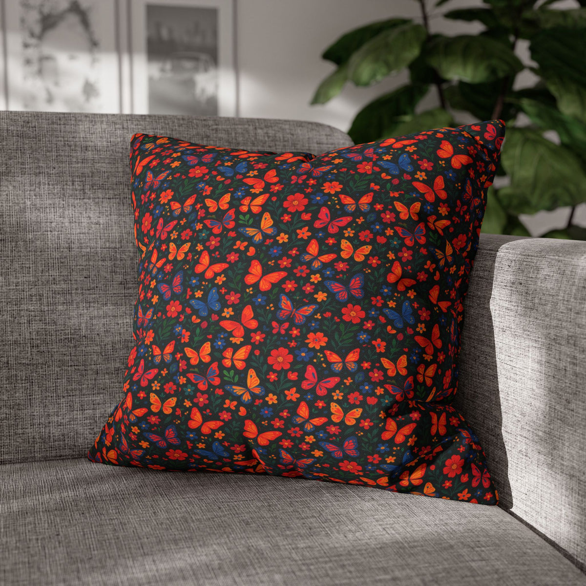 Butterflies Floral Pillowcase, Home Decor, Throw Pillow Cover, Bedroom Accessory, Gift for Her, Spun Polyester Square Pillow