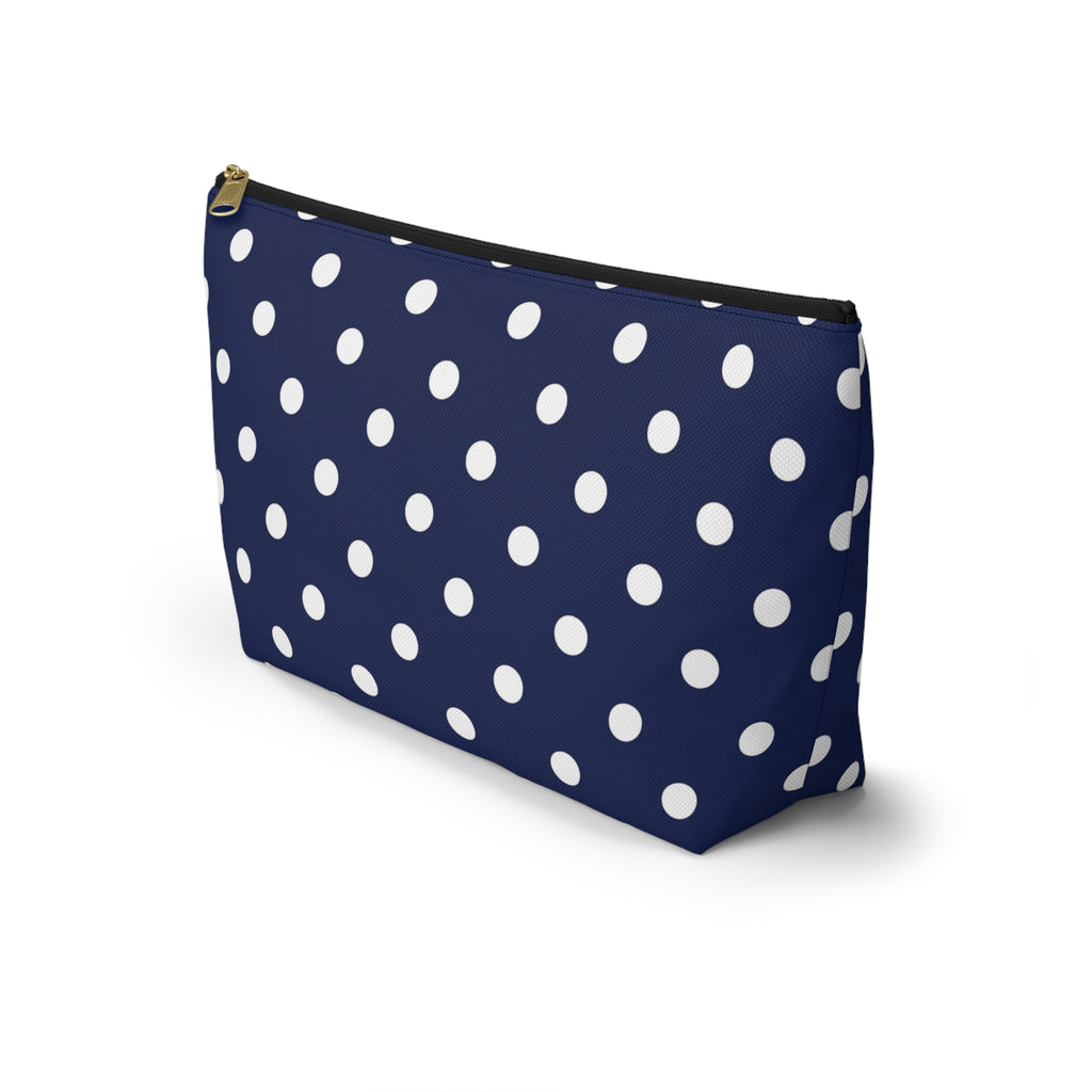 Navy White Polka Dot Accessory Pouch | Makeup Bag