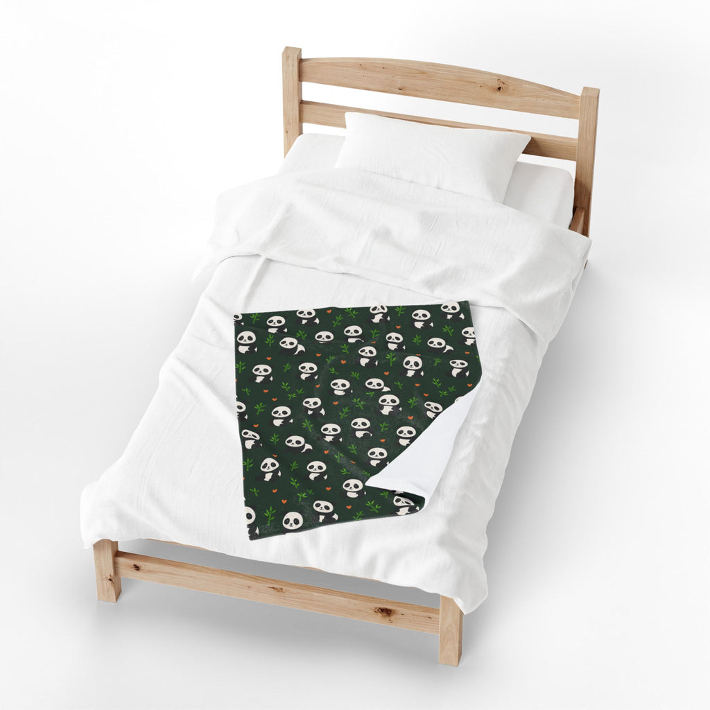 Panda Pattern Velveteen Plush Blanket | Green Skull Floral Repeat