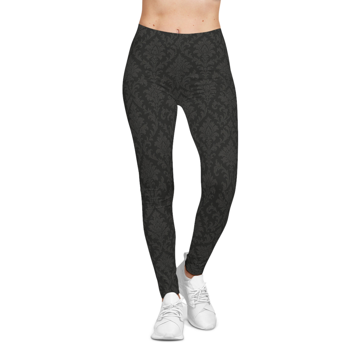Black Damask Pattern Leggings | All-Over Print