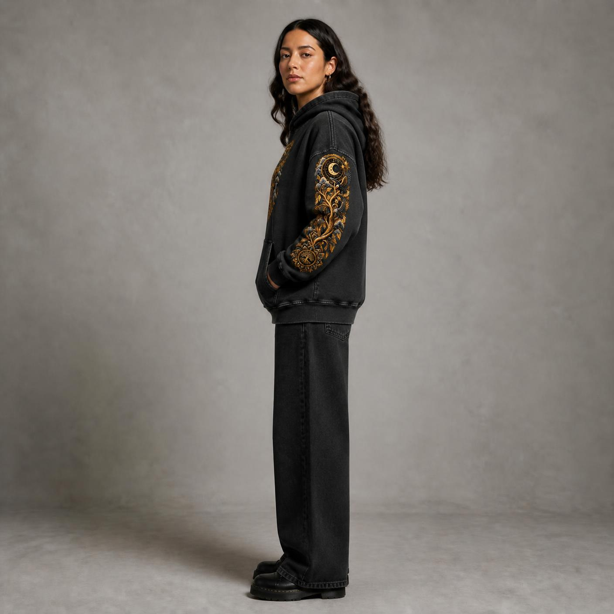 Unified Celestial Tree Snow Washed Loose Cotton Hoodie