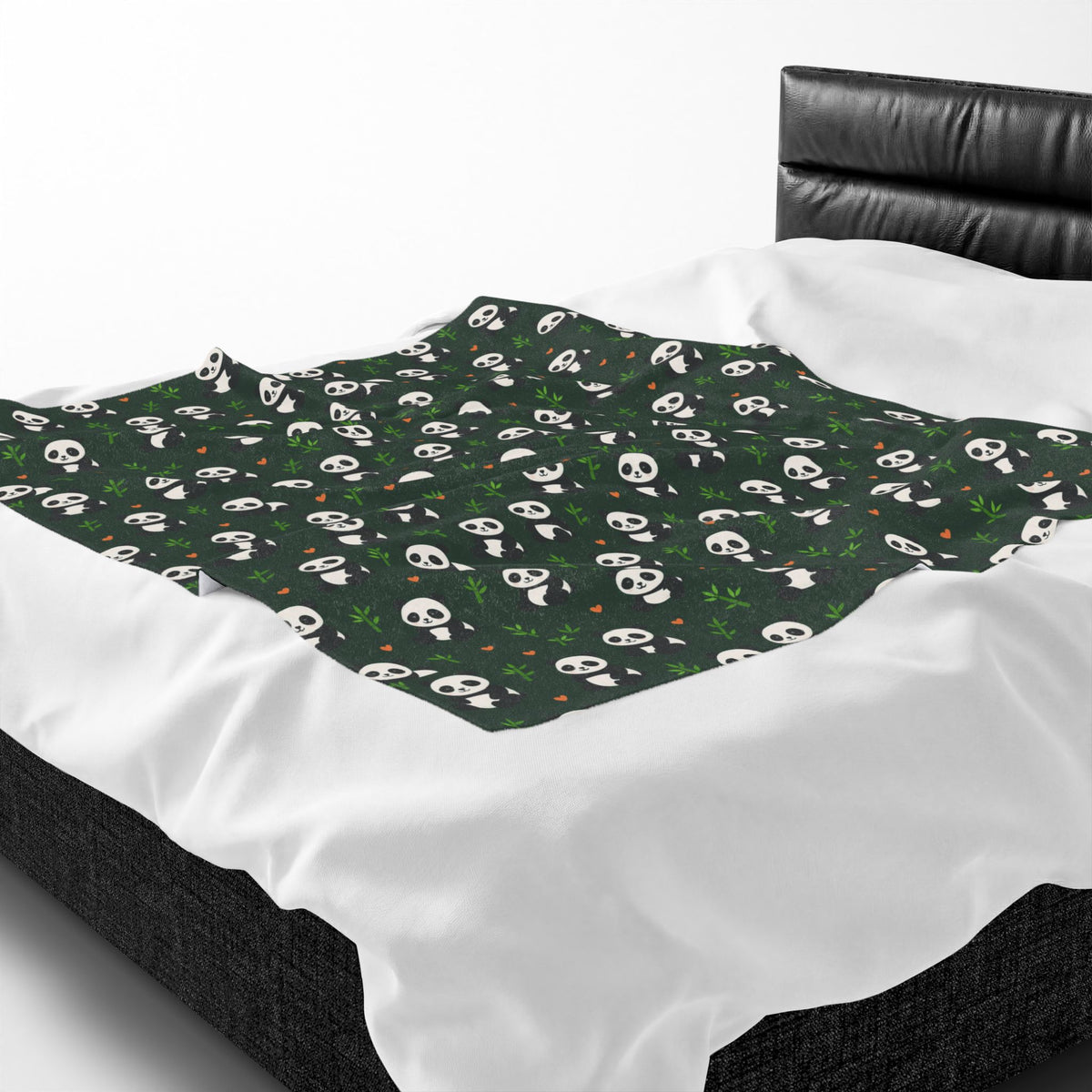 Panda Pattern Velveteen Plush Blanket | Green Skull Floral Repeat