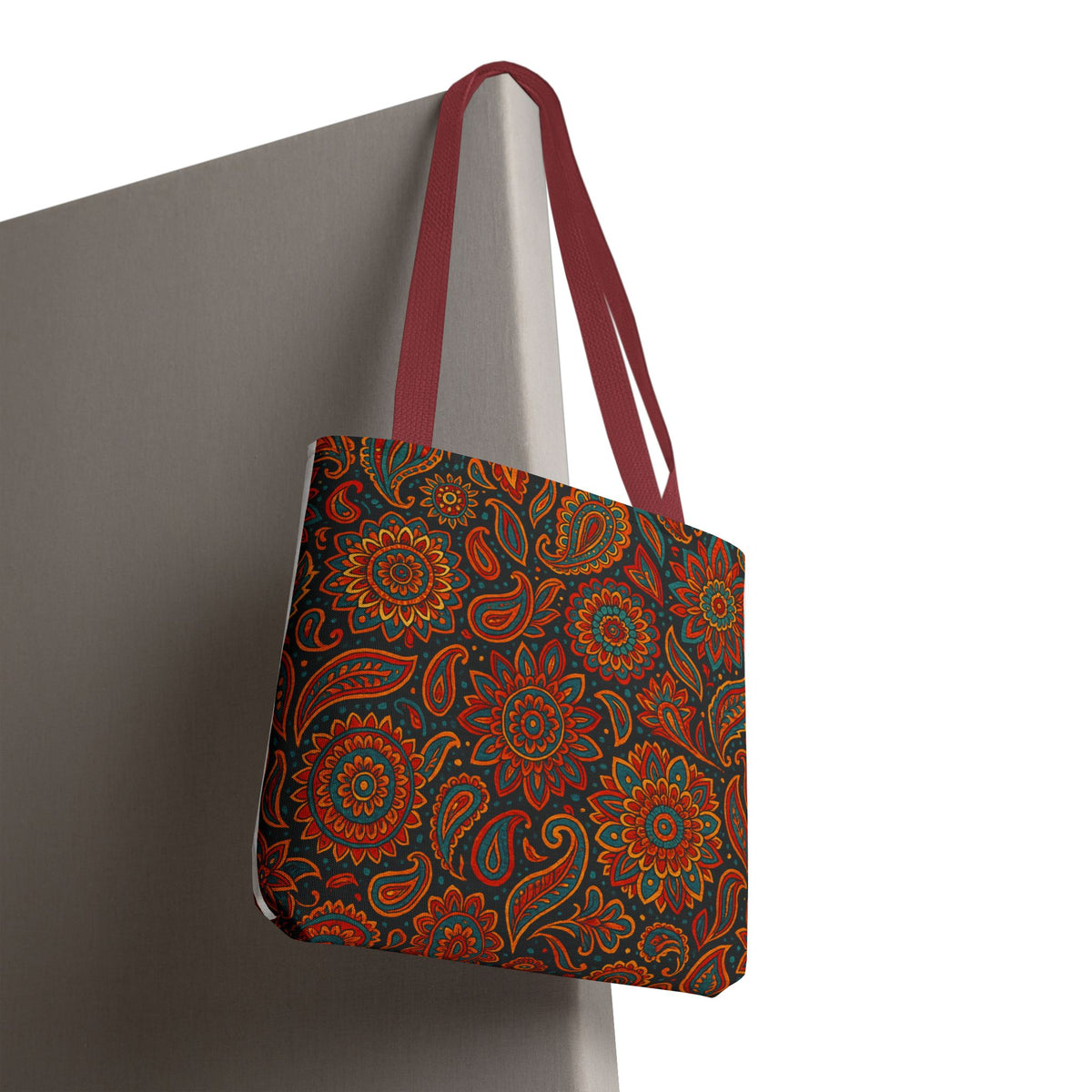 Boho Paisley Floral Pattern Tote Bag | Autumn Mandala All-Over Print
