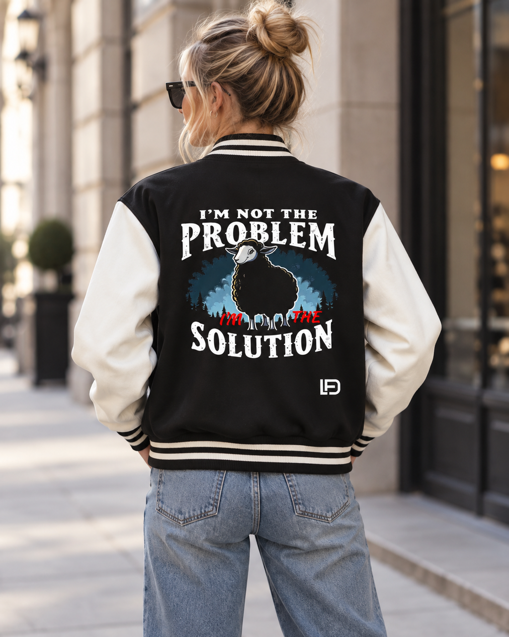 I'm Not the Problem I'm the Solution – Two-Tone Fleece Varsity Jacket