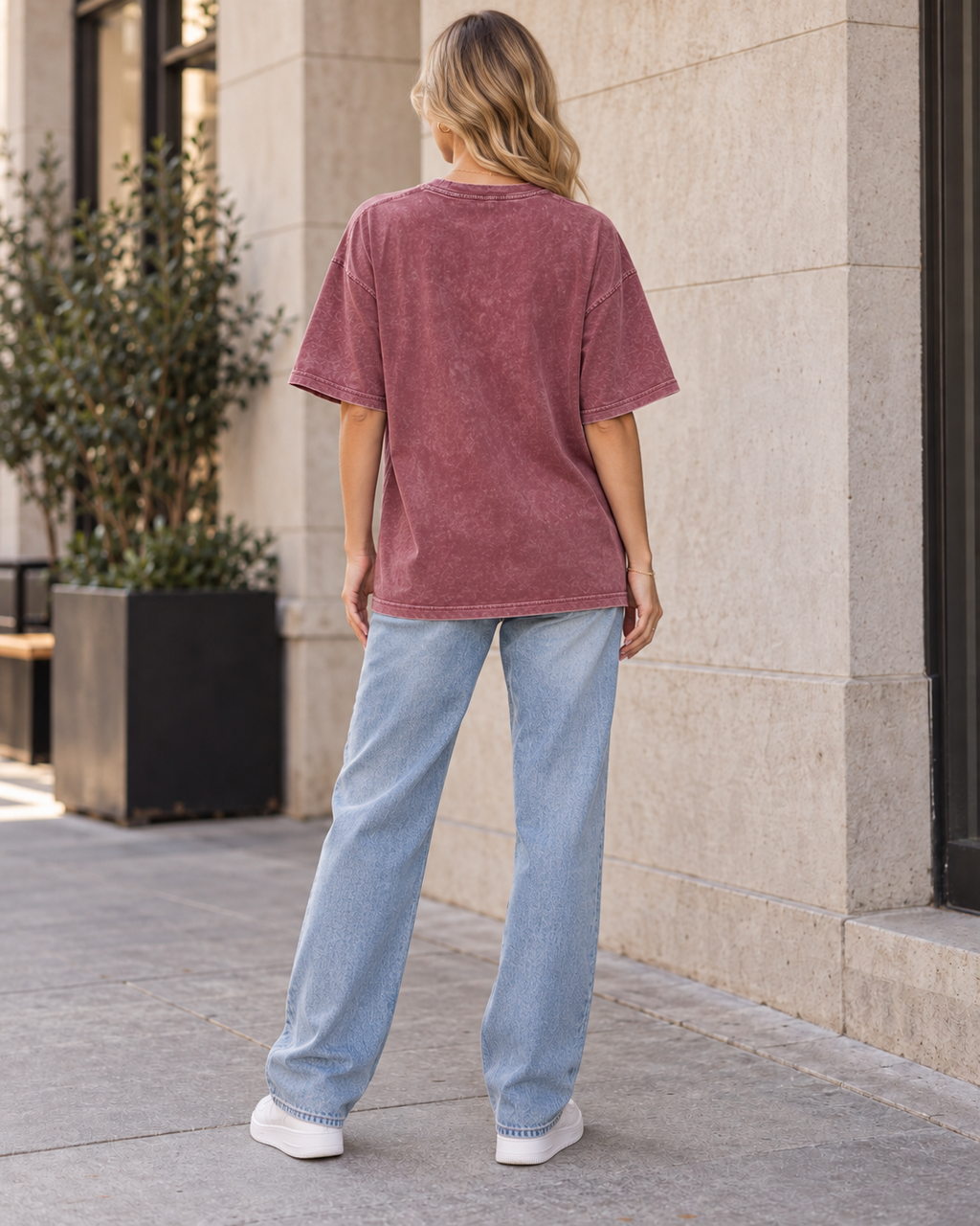 Beauty With Backbone – Snow Washed Oversized Cotton Graphic T-Shirt