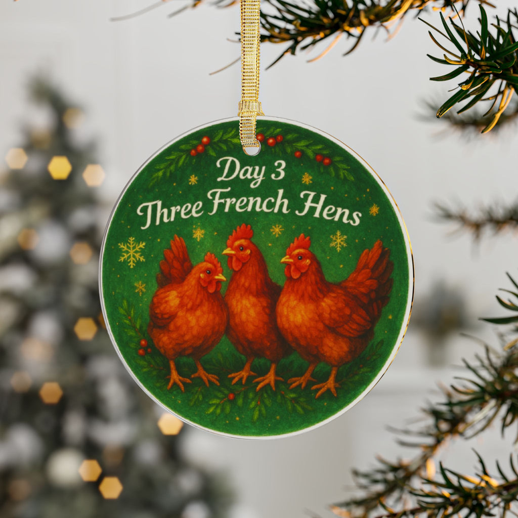 Three French Hens Ornament | Acrylic Christmas Tree Decoration | 12 Days of Christmas Ornament | Holiday Keepsake Gift & Festive Home Decor