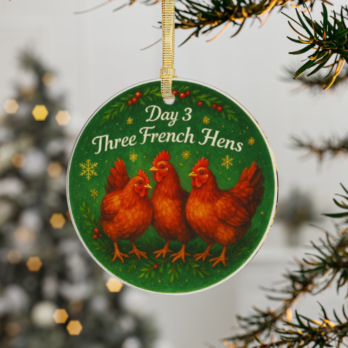 Three French Hens Ornament | Acrylic Christmas Tree Decoration | 12 Days of Christmas Ornament | Holiday Keepsake Gift & Festive Home Decor