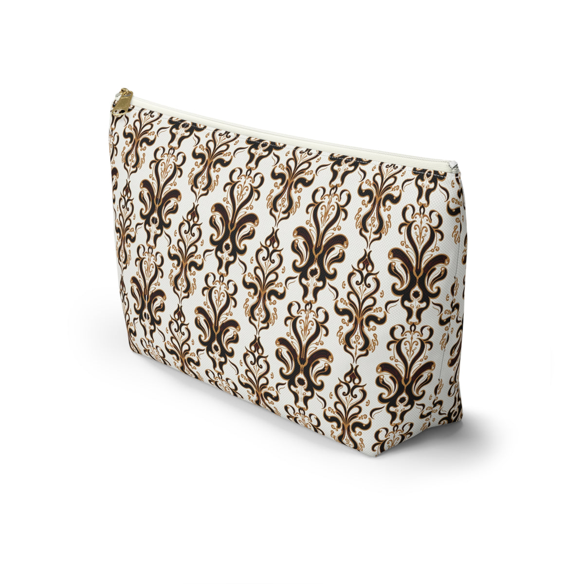 Brown Damask Pattern Accessory Pouch