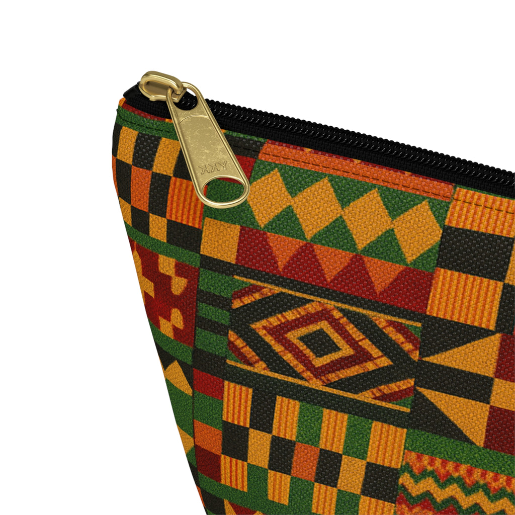 Kente Pattern Accessory Pouch | T-Bottom Makeup Bag, African Print