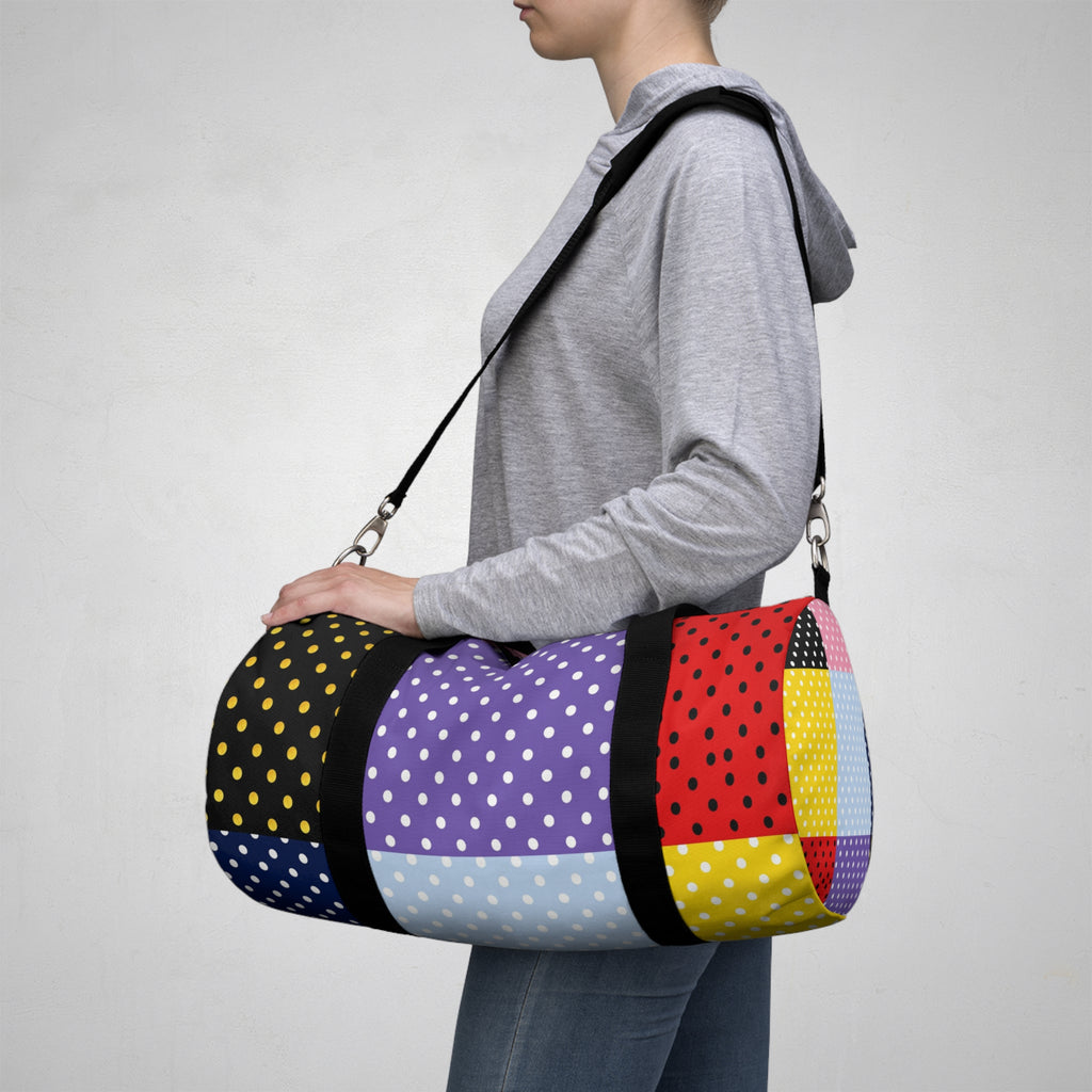 Polka Dot Patchwork Duffel Bag — Colorblock Travel & Gym Bag