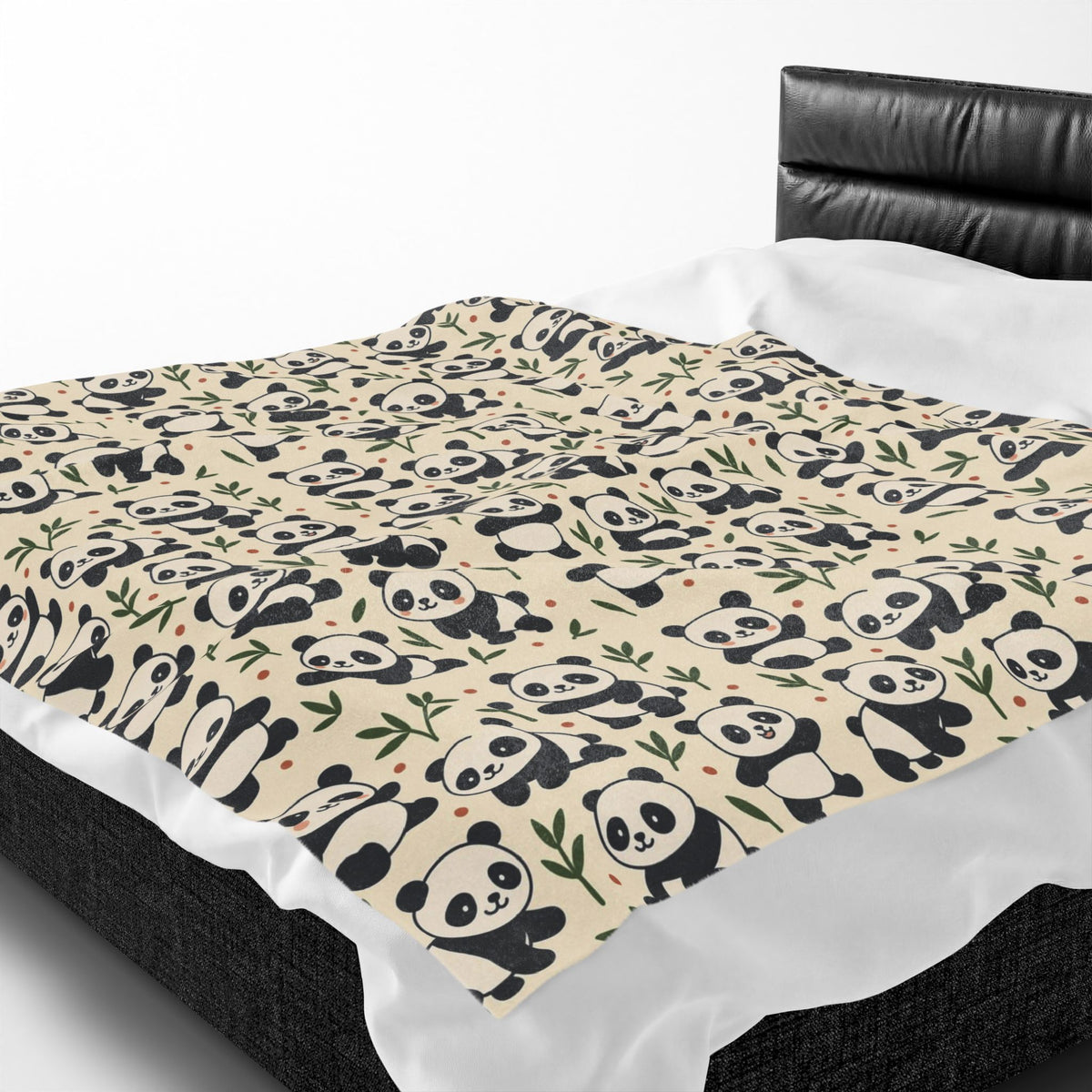 Panda Pattern Velveteen Plush Blanket | Cute Bamboo Bears, Repeating Design