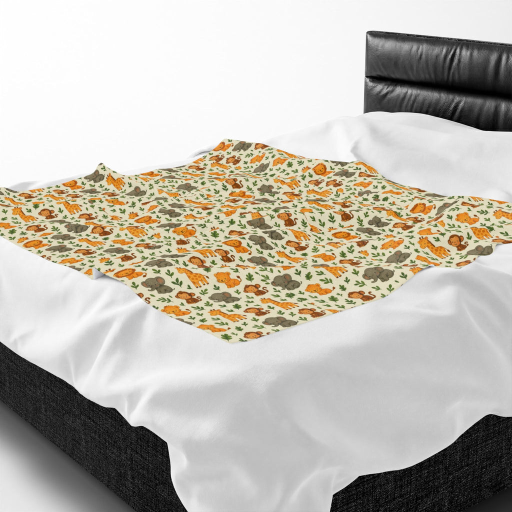 Autumn Woodland Animals Velveteen Plush Blanket | Fox & Mushroom Pattern