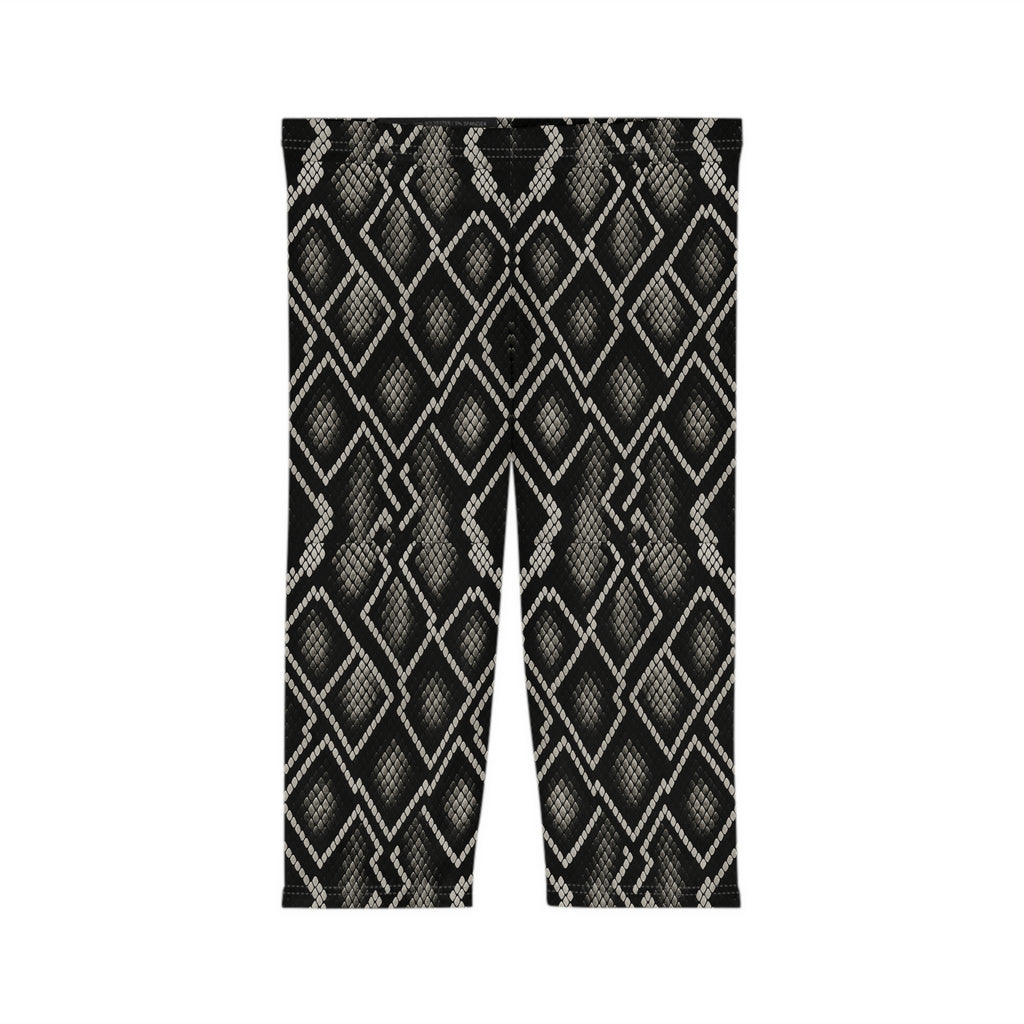 Black Snake Skin Pattern Capri Leggings | Python Print