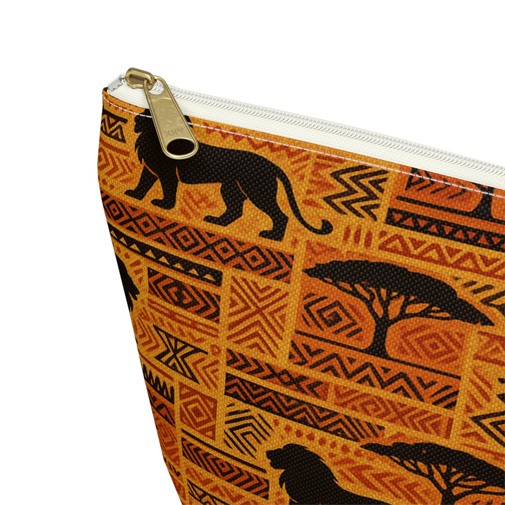African Safari Lion Pattern Accessory Pouch | T-Bottom Cosmetic Bag