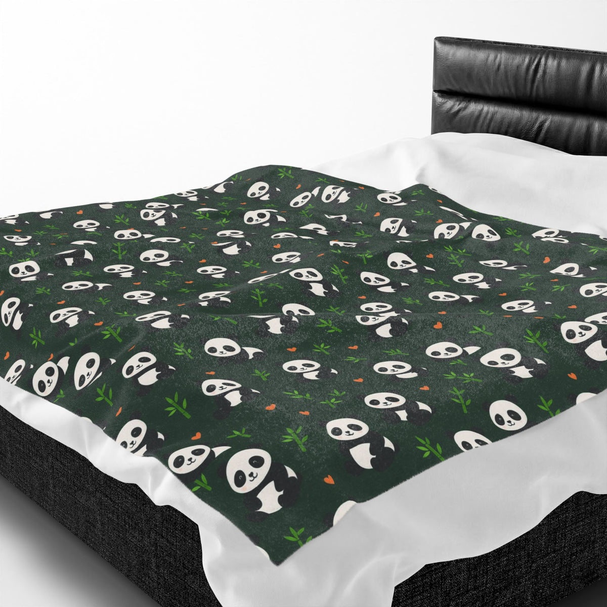 Panda Pattern Velveteen Plush Blanket | Green Skull Floral Repeat