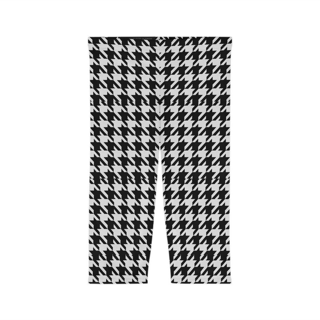Black White Houndstooth Capri Leggings | Allover Print
