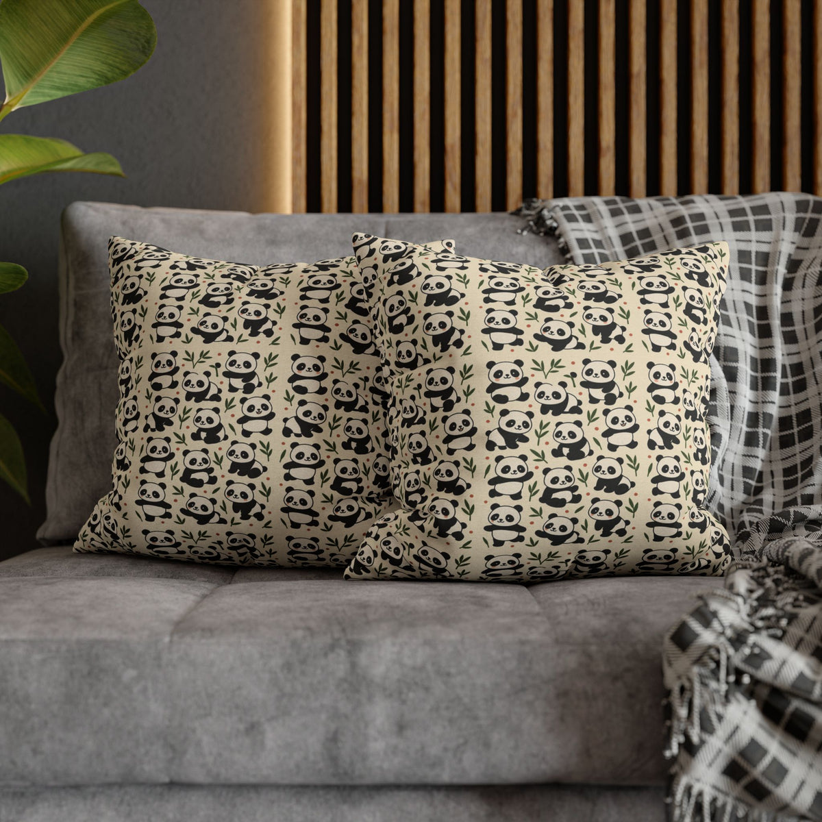 Panda Pattern Pillowcase | Square Spun Polyester Decorative Pillow