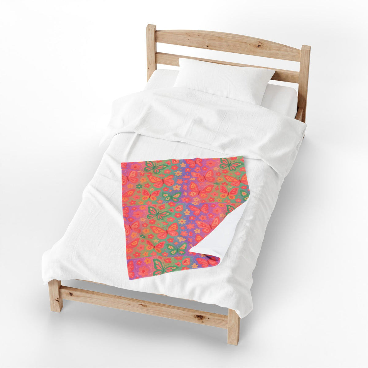 Butterfly Pattern Velveteen Plush Blanket | Pink Orange Floral Throw