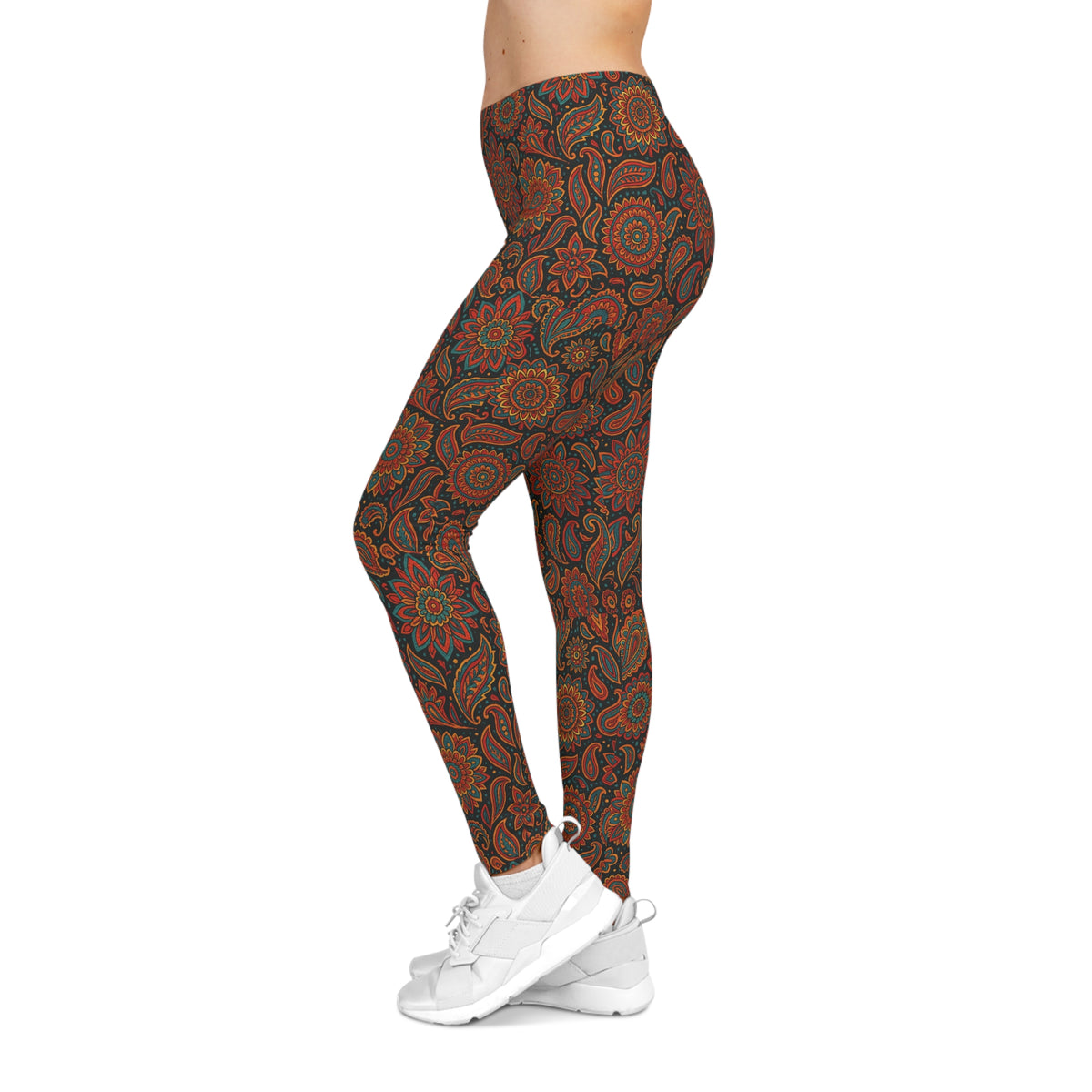 Bohemian Print Leggings, Women's Yoga Pants, Boho Chic Stretchy Leggings, Hippie Festival Wear, Floral Pattern Leggings