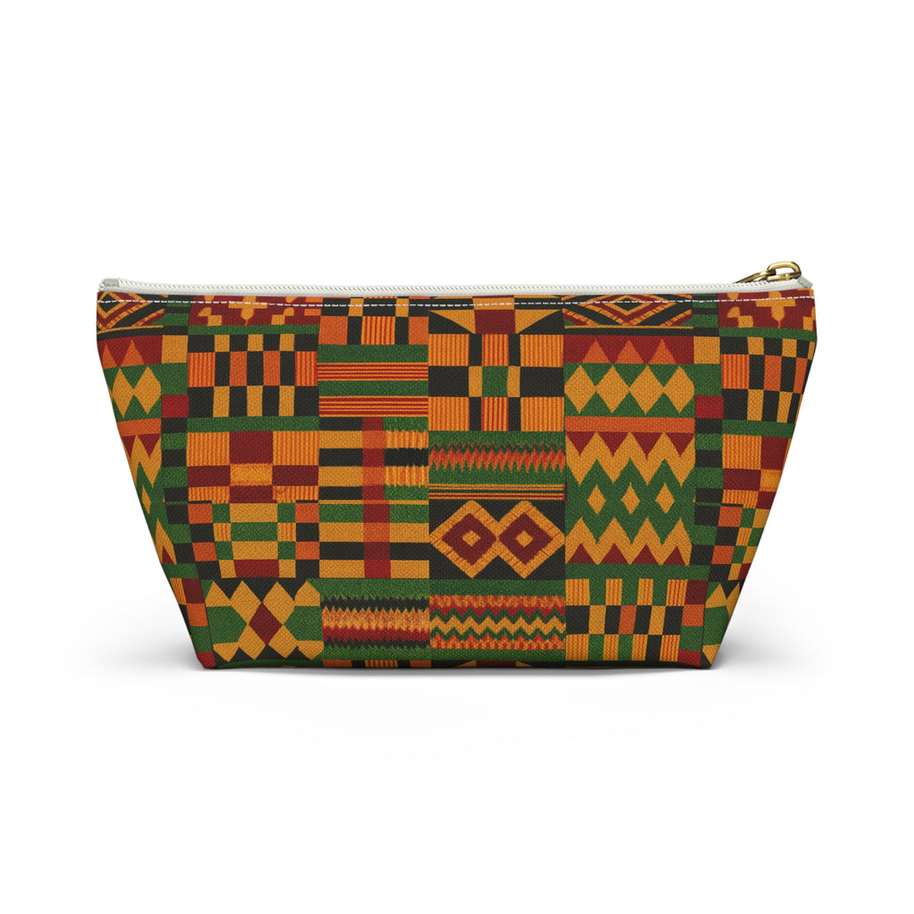 Kente Pattern Accessory Pouch | T-Bottom Makeup Bag, African Print