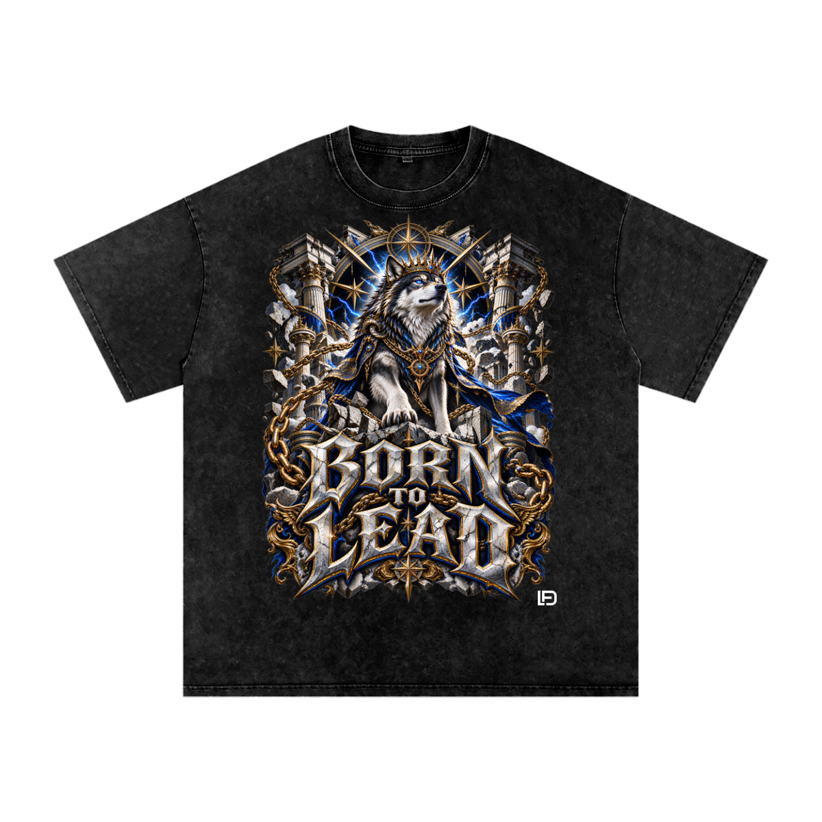 Born to Lead – Snow Washed Oversized Cotton Graphic T-Shirt