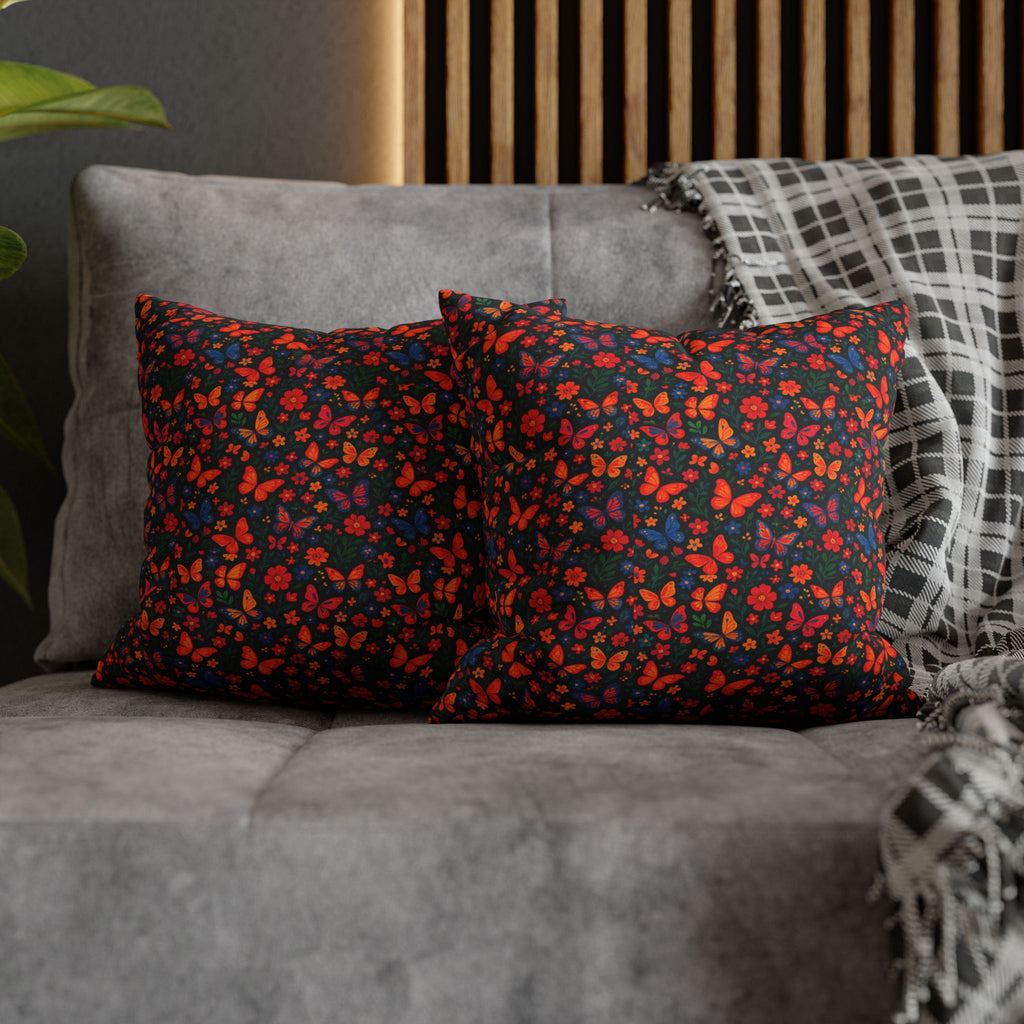 Butterflies Floral Pillowcase, Home Decor, Throw Pillow Cover, Bedroom Accessory, Gift for Her, Spun Polyester Square Pillow