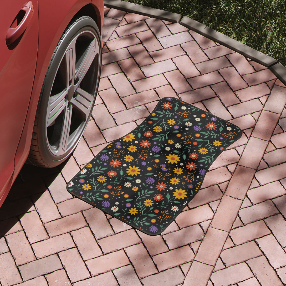 Floral Car Floor Mat, Colorful Auto Accessory for Floral Lovers, Flower Design, Stylish Car Decor, Perfect for Gifting