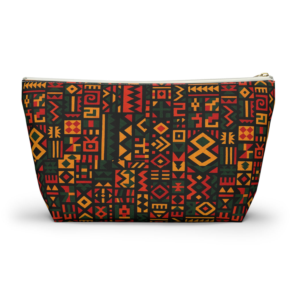 African Tribal Pattern Accessory Pouch | T-Bottom Zip Cosmetic Bag