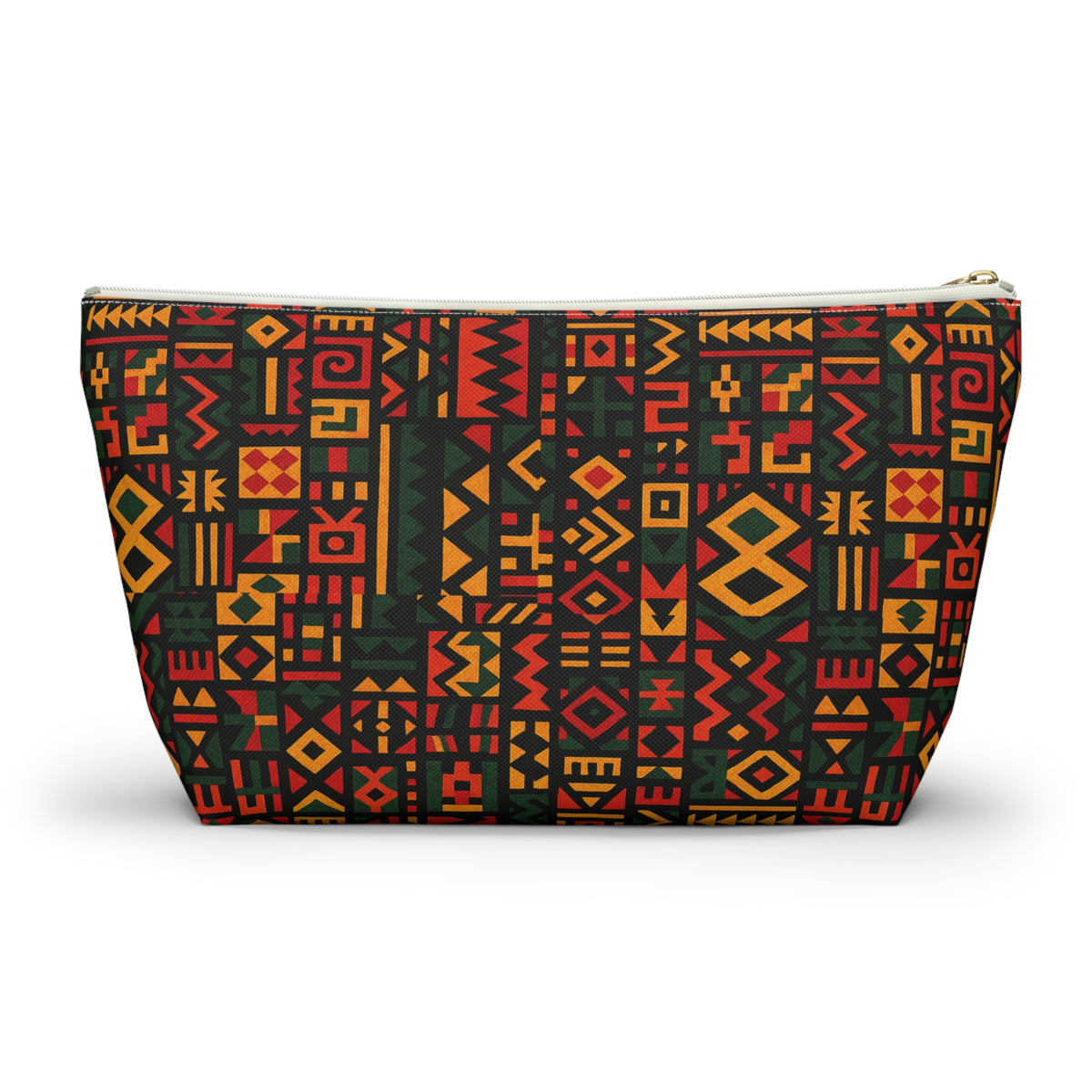 African Tribal Pattern Accessory Pouch | T-Bottom Zip Cosmetic Bag
