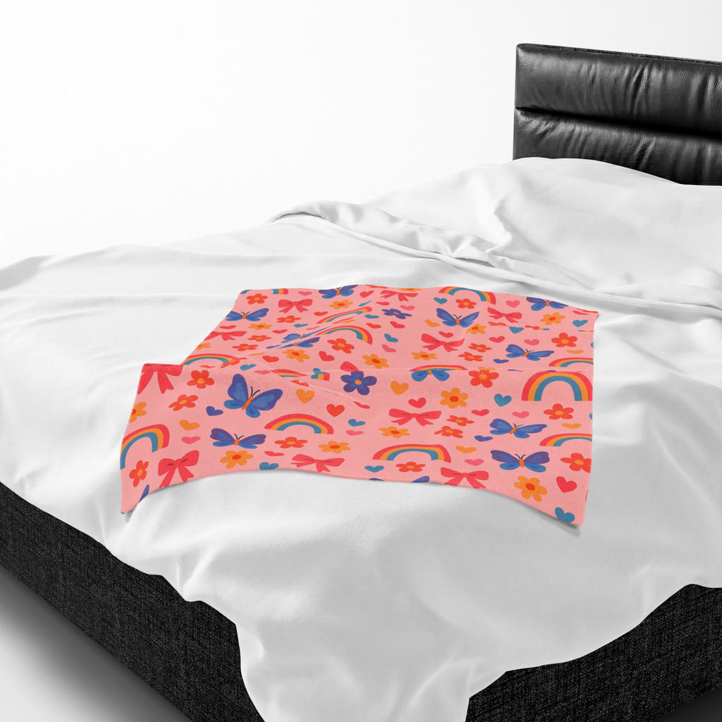 Rainbow and Butterfly Pattern Blanket | Pink Floral Rainbows, Cute Kids Throw