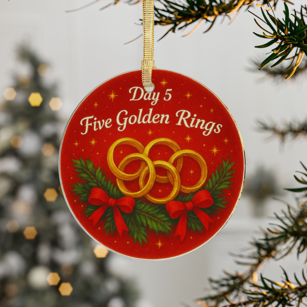 Five Golden Rings Ornament | Acrylic Christmas Tree Decoration | 12 Days of Christmas Ornament | Holiday Keepsake Gift & Festive Home Décor