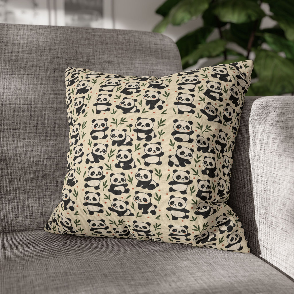 Panda Pattern Pillowcase | Square Spun Polyester Decorative Pillow