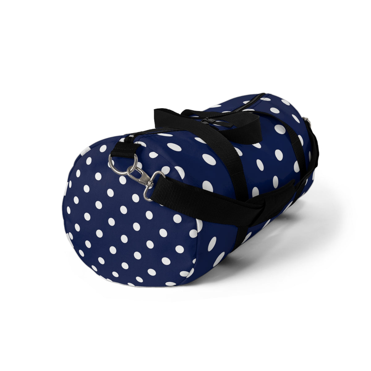 Navy Polka Dot Duffel Bag — Stylish Travel & Gym Tote