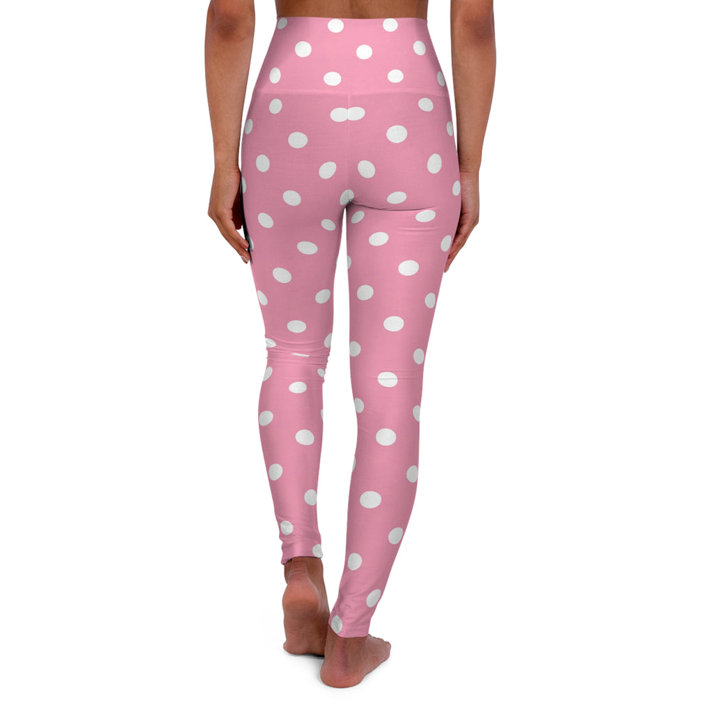 Pink Polka Dot Leggings High Waisted Yoga Leggings | White Dot Pattern
