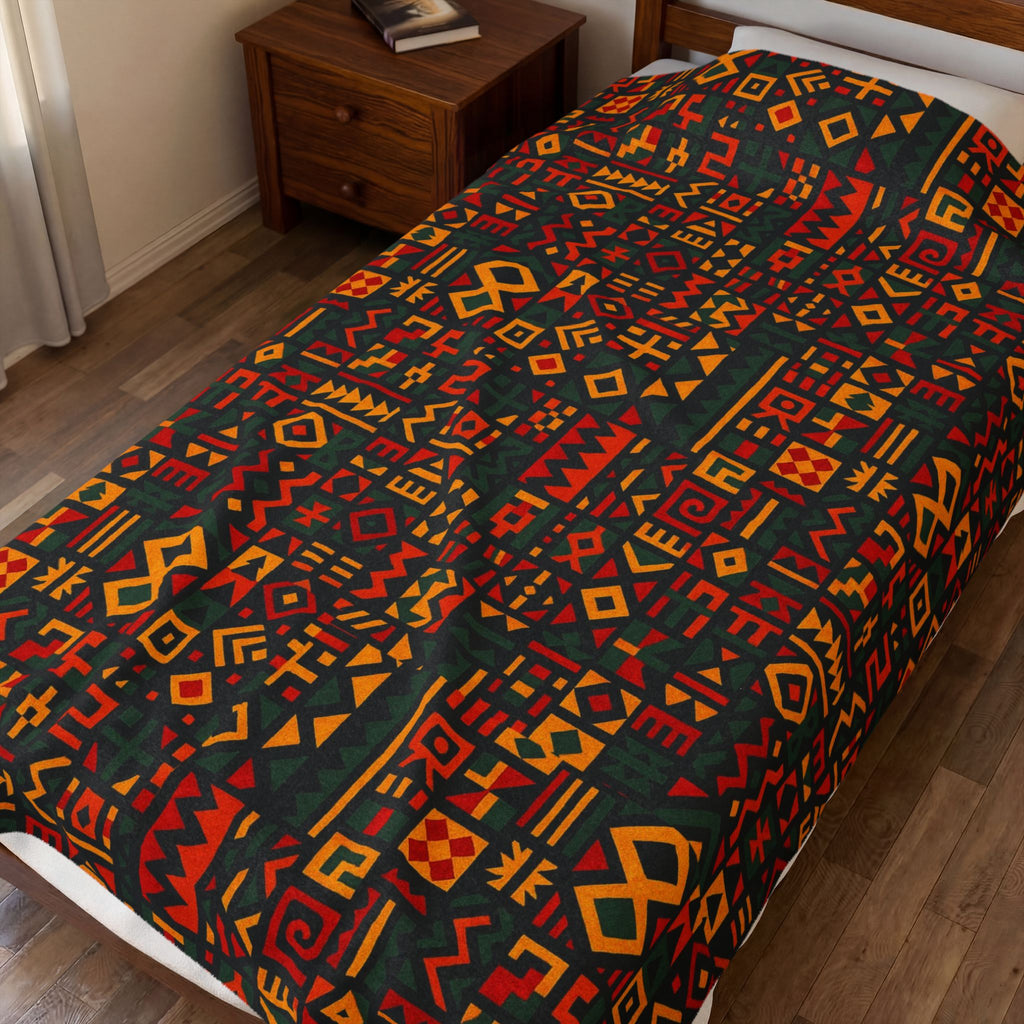 African Tribal Geometric Pattern Velveteen Plush Blanket