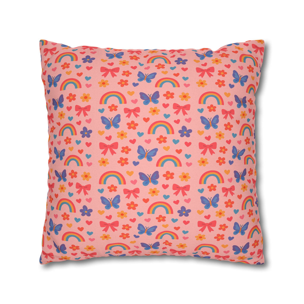 Rainbow Butterflies Pattern Pillowcase | Square Polyester Pillowcase