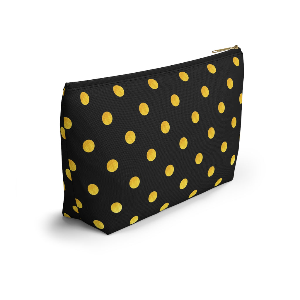 Gold Polka Dot Accessory Pouch | Black Cosmetic Bag