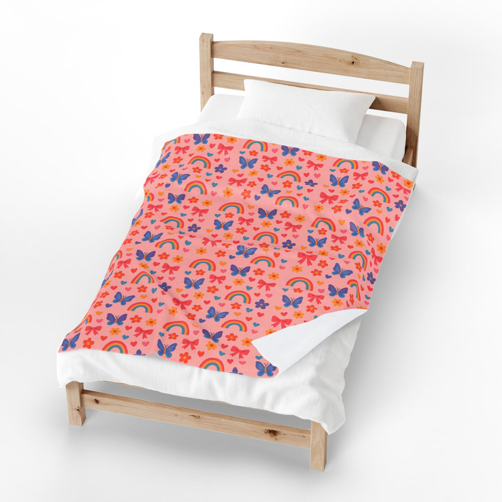 Rainbow and Butterfly Pattern Blanket | Pink Floral Rainbows, Cute Kids Throw
