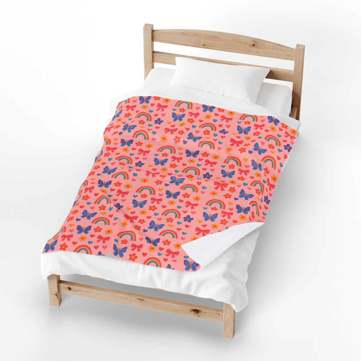 Rainbow and Butterfly Pattern Blanket | Pink Floral Rainbows, Cute Kids Throw