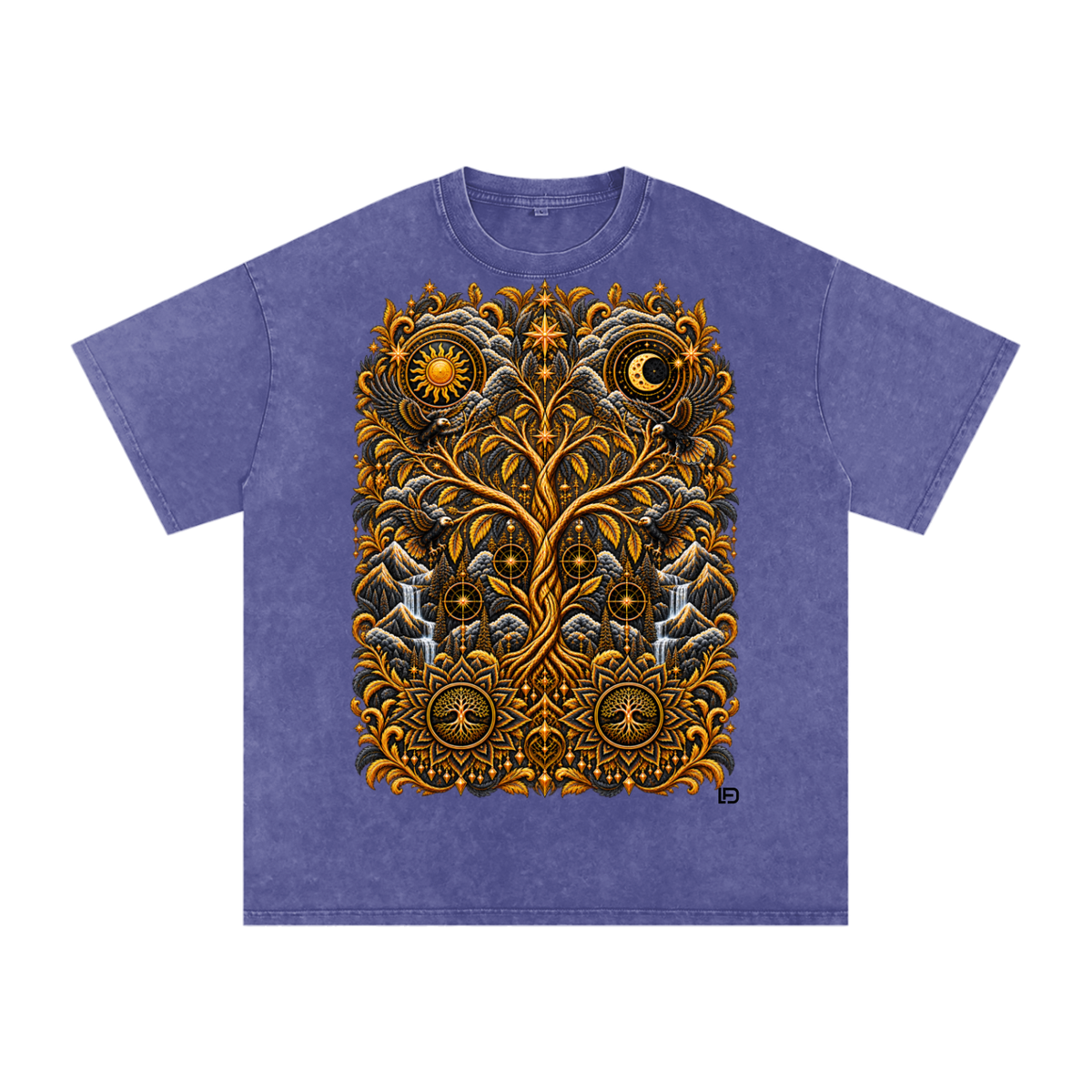 Unified Celestial Tree Snow Washed Oversized Cotton T-Shirt