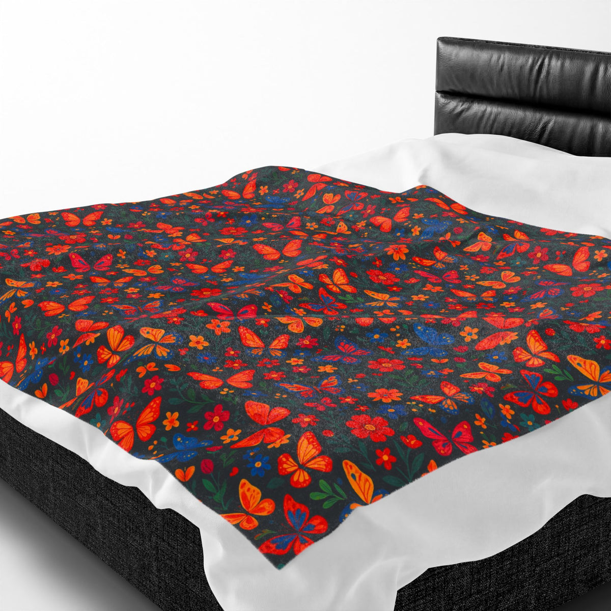 Autumn Butterflies Velveteen Plush Blanket | Fall Leaf Pattern, Cozy Throw Blanket, Fluttering Butterfly Bedding, Soft Autumn Lap Blanket,