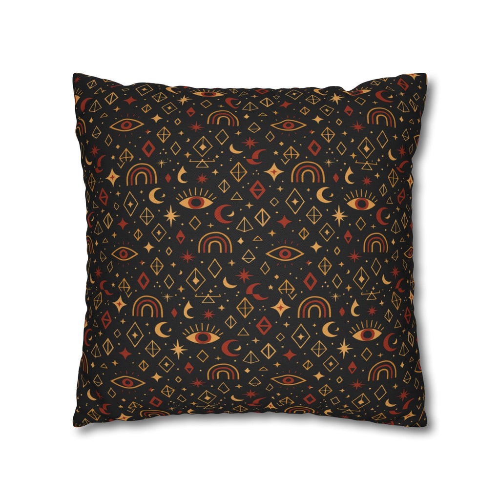 Mystic Eye Pattern Pillowcase | Boho Celestial Motif, Dark Autumn Colors