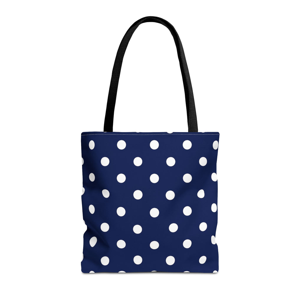 Navy Polka Dot Tote Bag | White Dots All Over Pattern
