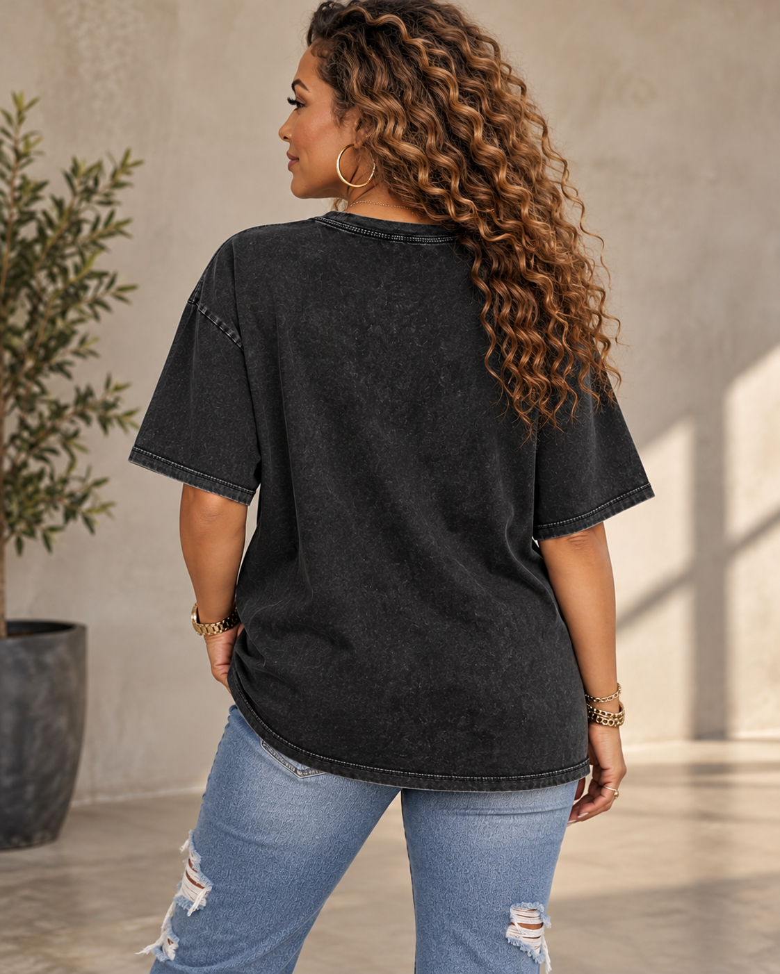 Beauty With Backbone – Snow Washed Oversized Cotton Graphic T-Shirt