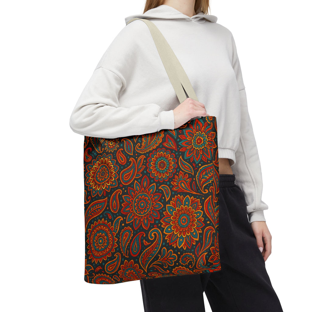 Boho Paisley Floral Pattern Tote Bag | Autumn Mandala All-Over Print